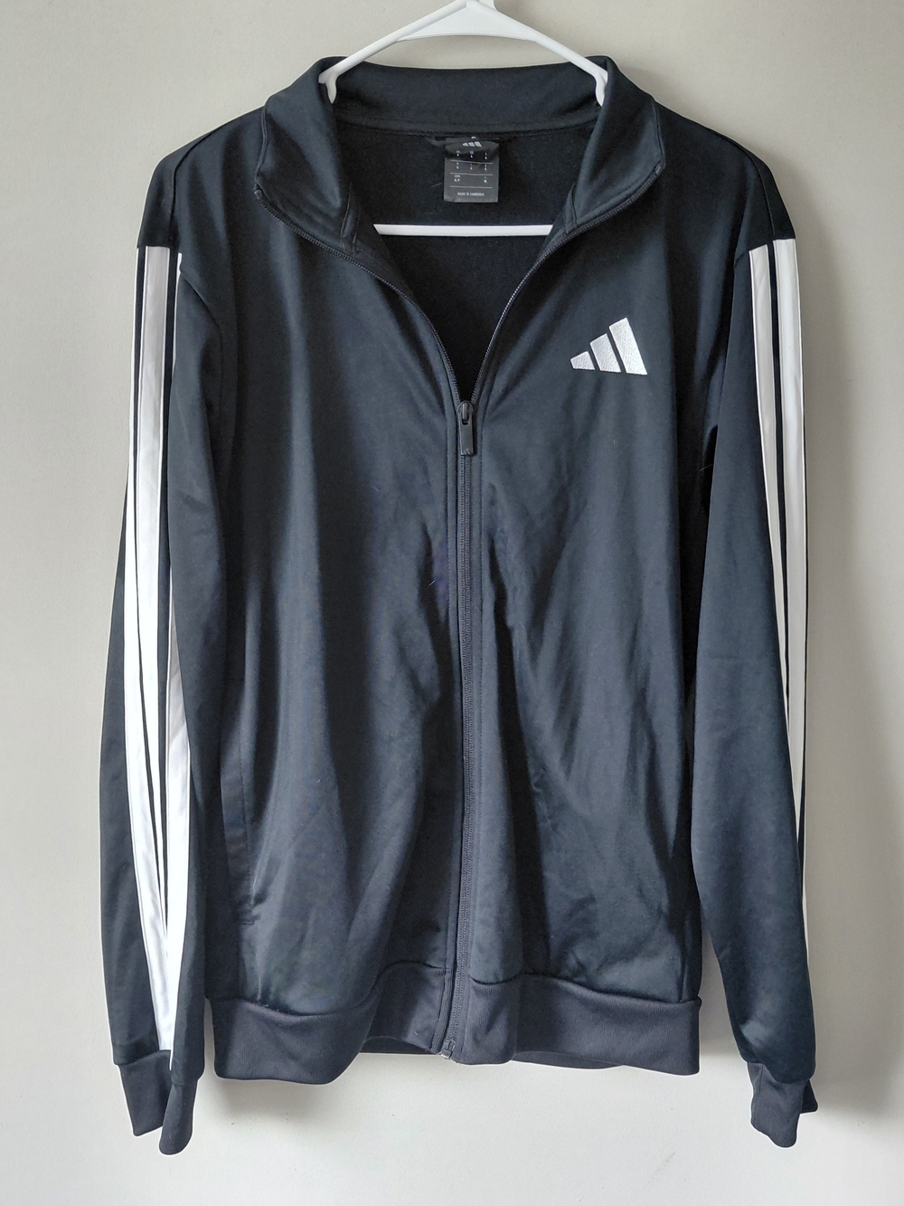 adidas Black Track Jacket with White Sleeve Stripes